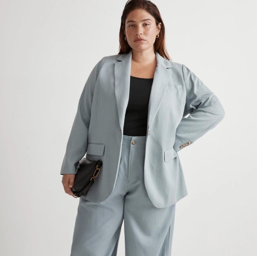 Madewell Larsen Blazer Dusty Blue Oversized Single Button Twill Jacket 1X Plus